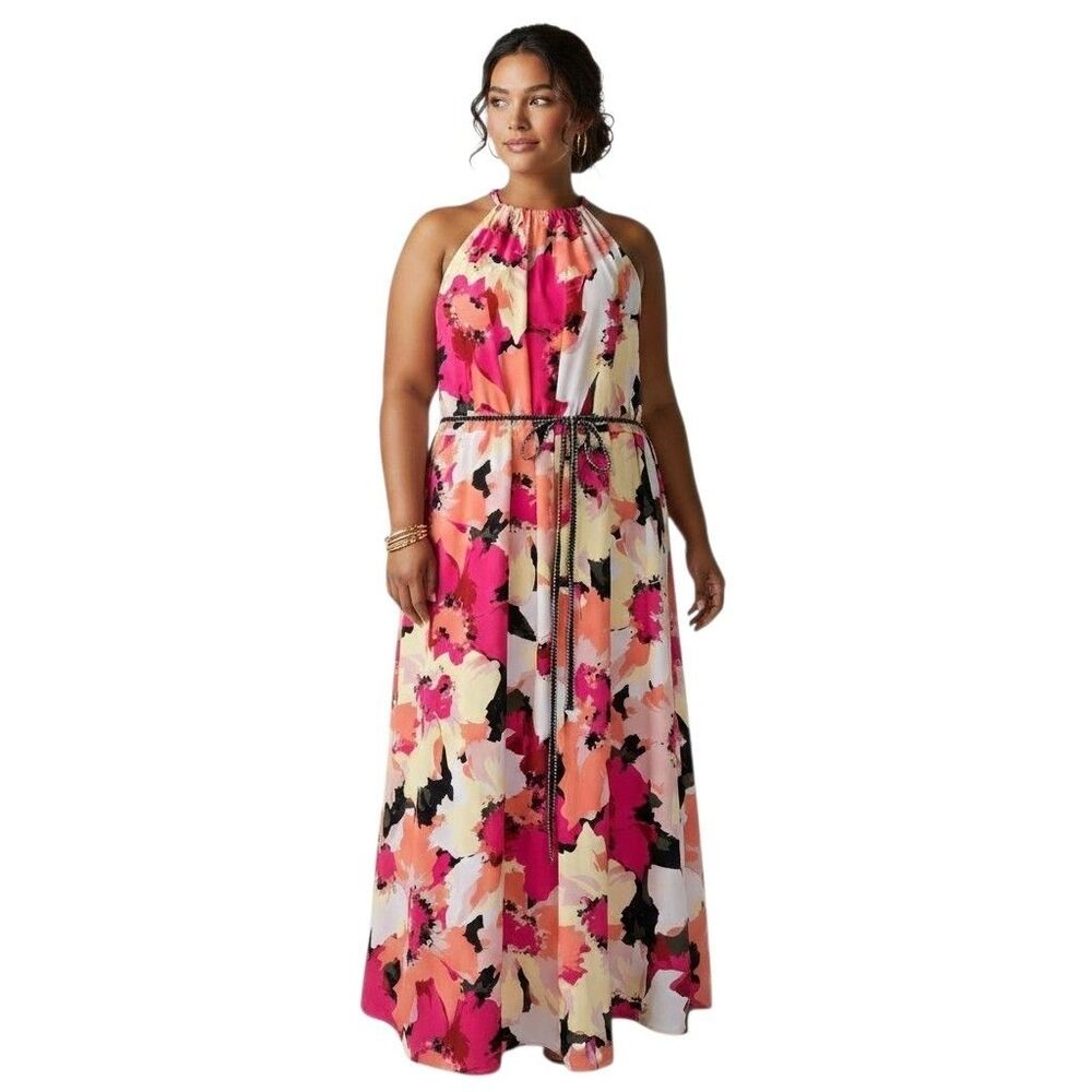 NWT Ava & Viv Watercolor Floral Halter Maxi Dress 4X